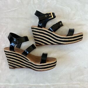Kate Spade Darla Patent Leather Espadrille Sandals 7.5 striped brunch party
